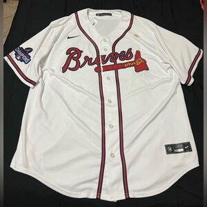 Nike White Braves Jersey with Red and Black Details
